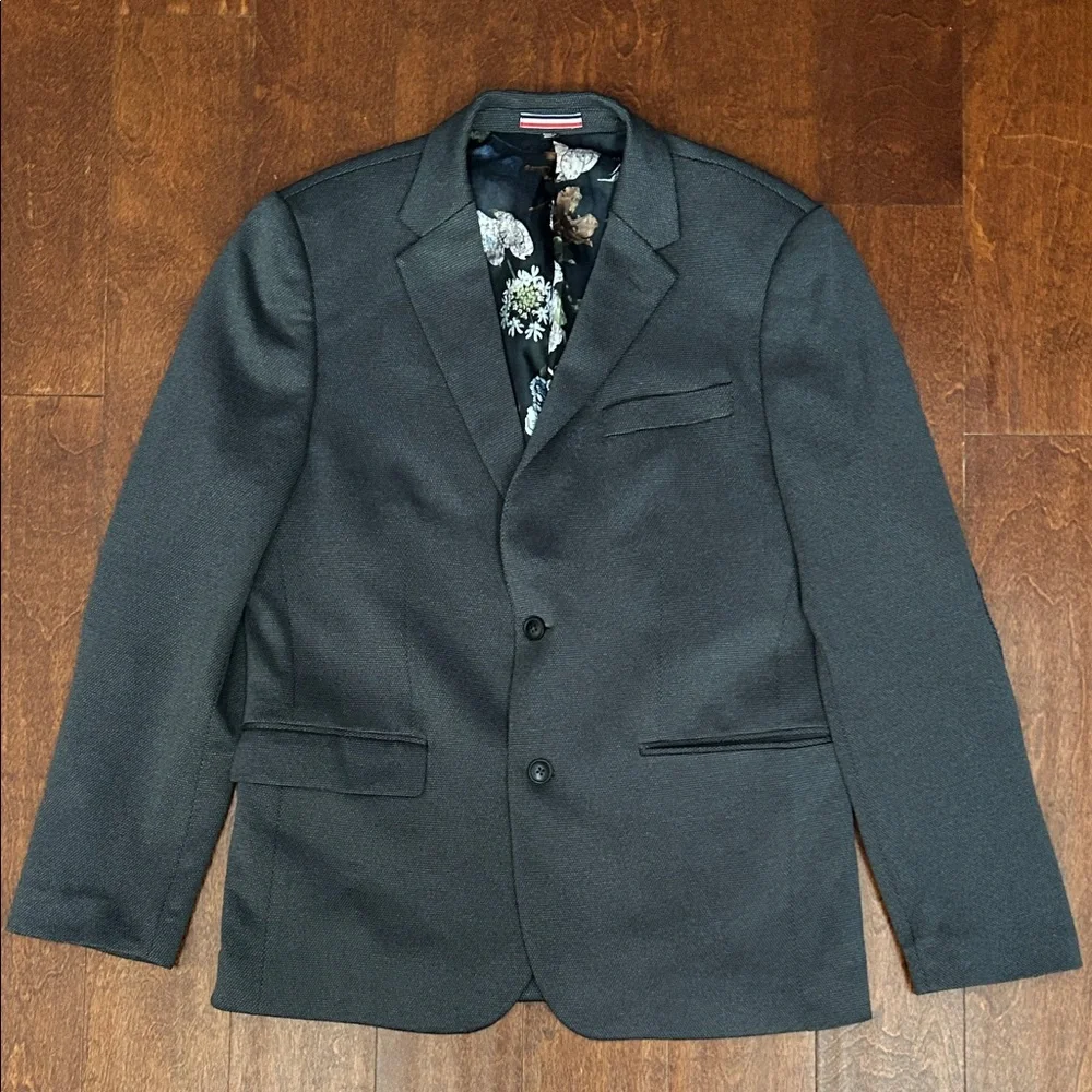 Soul of London Men’s Blazer in Gray and Black, Elbow Patches, Size 40R